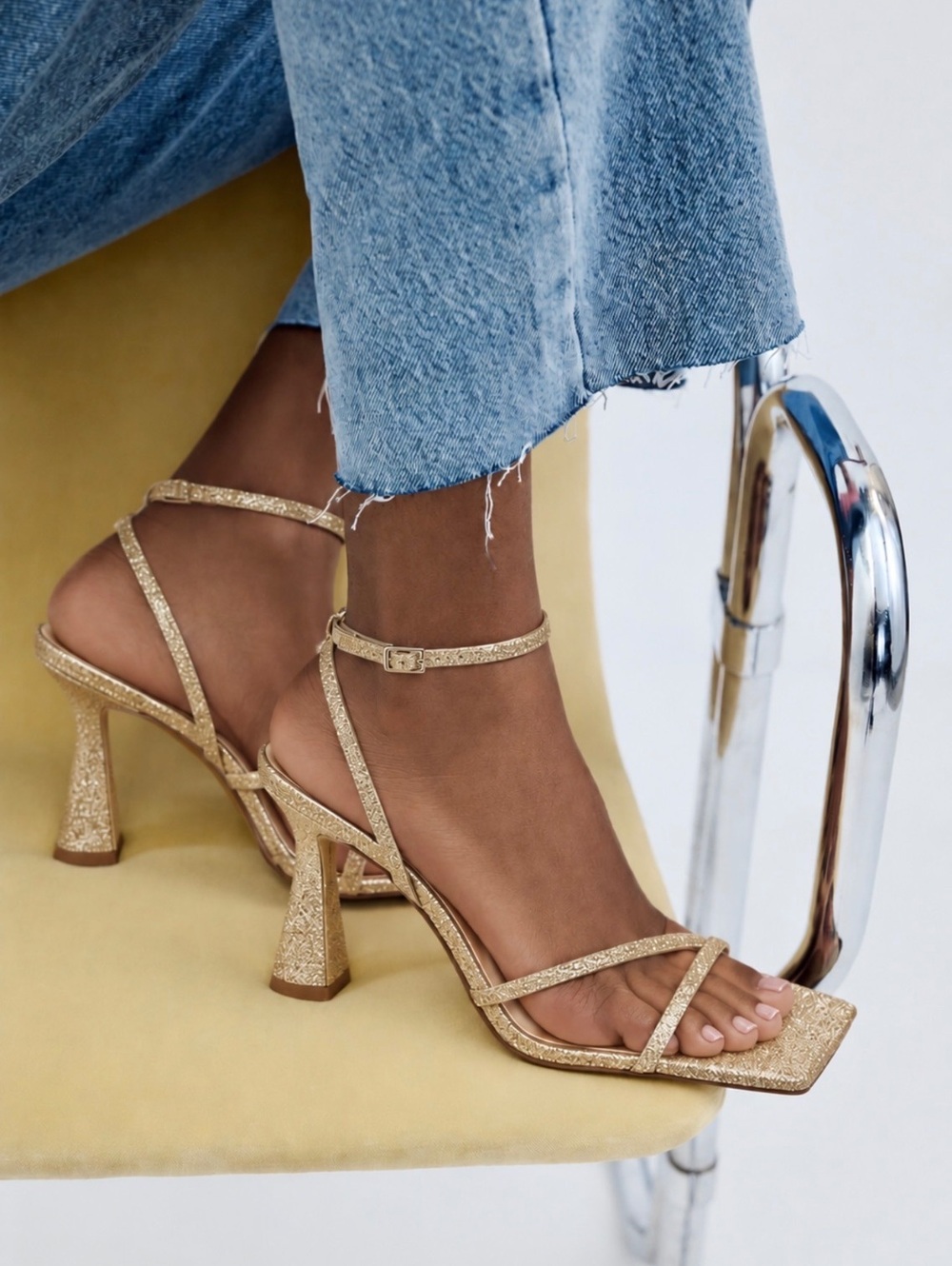 Zara Gold Glitter Ankle Strap High Heel Sandals